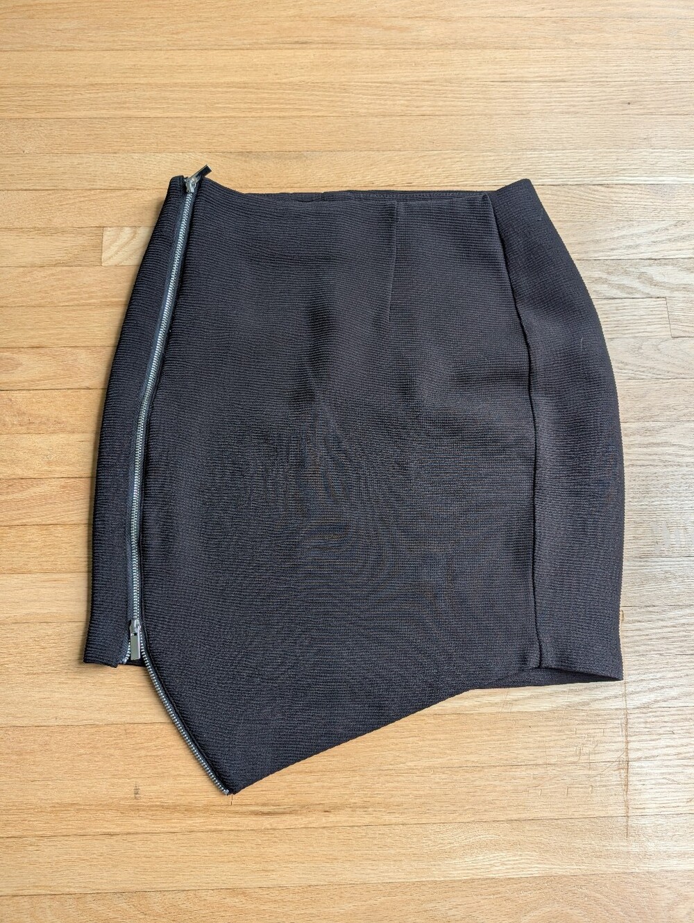 Dynamite Black Asymmetrical Ribbed Mini Skirt with Zipper - Size XS